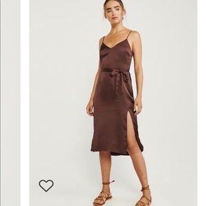 Brown satin midi dress
